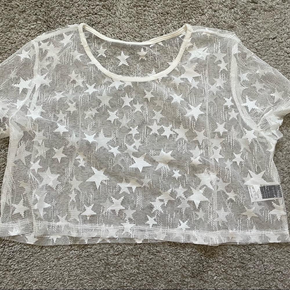 Sheer Cropped Star Mesh Top